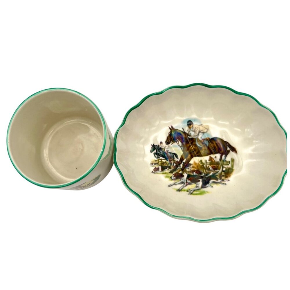 Old Foley James Kent Vintage Equestrian Bathroom Set Cup & Soap Dish Horse Rider - Picture 5 of 10